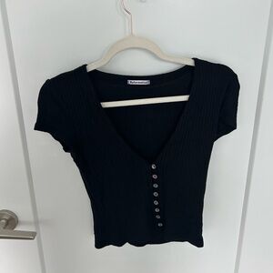 Reformation Black Ribbed Button-Up Top